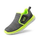 DREAM PAIRS Unisex-Child Athletic Sports Sneakers Slip on Tennis Running Shoes, Grey/Neon -2 Little Kid (Luca)