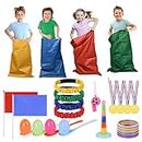 Sports Day Kit, 36 Pieces Outdoor Games Set, Sack Race, Egg and Spoon, 3 Legged Race, Ring Toss Game, Medal and Whistles, Backyard Game Birthday Party Games Kit for Kids and Family