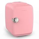 CROWNFUL Mini Fridge, 4 Liter 6 Can Portable Cooler and Warmer, Personal Fridge for Skin Care, Cosmetics, Food, Great for Bedroom, Office, Car, Dorm, ETL Listed (Pink) [Energy Class A]