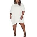 Huasemy Plus Size Women 2 Piece Outfits Tracksuits Slant Shoulder Tunic Tops Bodycon Shorts Sets, White, 22