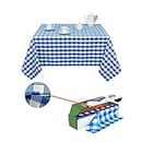 Blue Checkered Tablecloth with Self Cutter Picnic Table Cloth Durable Table Cover Plastic Tablecloth Roll - 54 Inch X 100 - Disposable Tablecloths - manteles de mesa for Party, Camping Decor,
