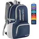 ZOMAKE Lightweight Packable Backpack - 35L Light Foldable Hiking Backpacks Water Resistant Collapsible Daypack for Travel(Navy Blue)