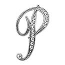 FURE "P" Initial Metal Brooch (Antic Rhodium) for Men & Women