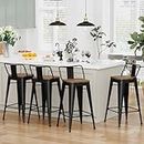 Alunaune 30" Metal Bar Stools Set of 4 Counter Height Barstools, Industrial Counter Stool Bar Chairs with Wood Top (Low Back,Matte Black)