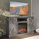 BELLEZE 47" TV Stand with 18" Electric Fireplace Heater & Media Entertainment Center Console Table for TV up to 50" with Open Storage Shelves & Cabinets - Veropeso (Grey Wash)