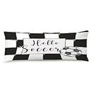 WSDESDEC Hello Scoccer Body Pillow Cover Two-Side Printed 20x54in Cotton Tribal Long Backrest Cushion Pillow Protector Cover Sports Fans Ball Player Lover Long Pillow Sham for Indoors Sofa Garden