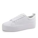 firelli Women Lace Up Platform Shoes Casual Fashion Sneakers Comfortable Walking Shoes (8 CA,White)
