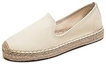 U-lite Women's Classic Slip on Flat Shoes Casual Cap-Toe Platform Simple Espadrille Canvas Loafers Beige Size 8.5