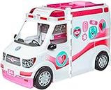 Barbie Véhicule Médical rose et blanc pour poup�ée, voiture ambulance transformable en hôpital avec plus de 20 accessoires, jouet pour enfant, FRM19