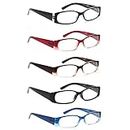 5 Pack Spring Hinge Reading Glasses Rectangular Fashion Quality Readers for Men and Women, 5 Pack Mix, Medium