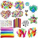 1900+ PCS Pipe Cleaners Craft Kit, Arts and Crafts Supplies Including Pipe Cleaner, Wiggle Googly Eyes, Pom Poms, Buttons, Feathers, Ice Cream Sticks, Sequins and More Craft Supplies for Kids
