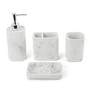 Seeatoo Resin Bathroom Accessory Set 4 Pcs, Bathroom Accessories Include Soap Dispenser, Toothbrush Holder Set, Soap Dish and Mouthwash Cup, Modern Bathroom Vanity Countertop Bathroom Décor