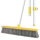 18” Push Broom Outdoor for Floor Cleaning,Heavy Duty Broom with 64” Adjustable Handle and Stiff Bristles,Garage Broom for Cleaning Deck, Patio, Garage, Driveway