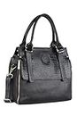BRAND LEATHER Women Genuine Leather Satchel Handbag Shoulder Purse Crossbody Bag (BLACK)