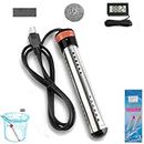 2000W Immersion Water Heater,Portable Electric Instant Bucket Heater with Digital LCD Thermometer, Stainless Steel Guard Anti-scalding Submersible Water Heater for Pool Bathtub,UL Listed(Black）
