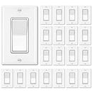 [20 Pack] BESTTEN Single Pole Decorator Wall Light Switch with Wallplate, 15A 120/277V, On/Off Rocker Paddle Interrupter, cUL Listed, White