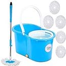 JSN Easy Magic Floor Mop 360 Degree Bucket Spin Double Drive Hand Pressure with 6 Microfiber Mop Head Household Floor Cleaning (Multicolour)
