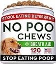 No Poo Treats - No Poop Eating for Dogs - Coprophagia Stool Eating Deterrent & Prevention – Stop Eating Poop for Dogs - Probiotics & Digestive Enzymes - Digestive Health & Immune Support - 120 Ct