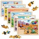 SYNARRY Wooden Vehicle Puzzles for Kids 3-5, 6 Packs 60 PCs Jigsaw Puzzles Preschool Educational Toys Gifts for 4+ Year Old Boys Girls, Kids Puzzles for 4-8 Year Olds, Wood Child Puzzles Ages 3-10