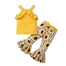 Toddler girl summer Outfits clothing 2-3 T leopard sunflower flares Sets Baby Clothes spring sleeveless ruffle halter Tshirt
