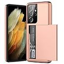 ACOCOBUY Compatible with Samsung Galaxy S21 Ultra Case Shockproof S21 Ultra Wallet Case S21 Ultra Case with Card Holder Dual Layer Armor Case Rubber Bumper Cover for Samsung Galaxy S21 Ultra Rose gold