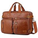 Men Leather Briefcase Backpack Hybrid 17 Inch Laptop Bag Case Business Messenger bag HB-22, Brown, Large, Briefcase Backpack