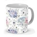 SCPmarts Create Your Desire SCPVLM2 Ceramic Floral Printed White Coffee Mug, 11Oz