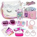 INNOCHEER Little Girl Play Purse for Kids - 31PCS Toddler Purse with Toy Smartphone, Car Key, Kids Makeup Kit - My First Princess Purses Pretend Play Toy Purse for Girls Age 3+ Birthday Christmas