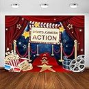 Avezano Hollywood Movie Night Backdrop for Birthday Party Red Curtain Carpet Popcorn Party Decorations Event Awards Night Film Ceremony Photography Background Photo Booth Props (7x5ft)