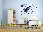 Rocket Wall Decal, Space Sticker, Stars Decal, Planet Stickers, Kids Room r450