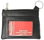 Genuine Leather Front ID Holder Coin Change Purse with Key Ring, Black, One Size