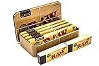 RAW Tobacco, Cigarette, Stash and Travel Tin with 4 Classic King Size Papers and 2 Books Rolling Tips