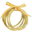 5 Pack Glitter Filled Bangles- Soft Glitter Silicone Bracelet Sparkling Fashion Bangles (Gold)