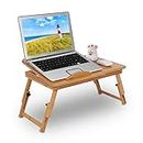 GOTOTOP Bamboo Laptop Table Adjustable Bamboo Bed Stand for Bedroom Foldable Desk Laptop Reading Tray Height Adjustable Folding Notebook Desk 50 x 30 x 20 cm