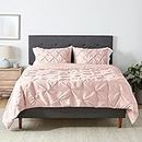 Amazon Basics 3 Piece Down-Alternative Comforter Bedding Set, Full/Queen, Blush, Pinch-Pleat Detailing And Piped Edges