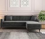 A to Z Furniture 3 Seater Chesterfield Sofa with Chaise Lounge, Couches for Living Room, L-Shaped Couch with Storage Ottoman, Sectional Couch for Small Living Room, (Grey (F))