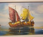 Signed original oil painting sailboat seascape 50×115 cm colorful oil painting 