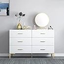 Kohinoor Decor 47" Nordic White Bedroom Dresser 6-Drawer Accent Cabinet in Gold