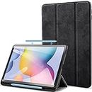 Robustrion Trifold Flip Stand Case Cover for Samsung Galaxy Tab S6 Lite Tablet 10.4 inch with S Pen Holder [Marble Series] [Auto Sleep Wake] - Black