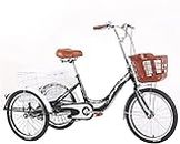 UYSELA Outdoor Sports Scooter Adults Tricycle 3 Wheel Cruiser Trike Bikes, Adult Tricycle Trike 20 inch Single Speed 3 Wheeled Bicycle for Adult Men Women with Large Size Basket for Rec