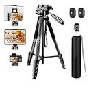JOILCAN iPad Tripod for Phone, 68" Camera tripod for Tablet with Detachable Head, Lightweight Aluminum Travel Tripod for iPad Pro, Webcam, DSLR with Phone Holder and Shutter