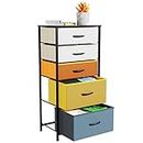 LLappuil Tall Dresser for Kids Bedroom 5 Drawers Fabric Nursery Chests & Dressers for Closet Living Room Entryway Hallway with Steel Frame, Wood Top, Multicolor