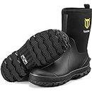 TIDEWE Rubber Boots for Men, 5.5mm Neoprene Insulated Rain Boots with Steel Shank, Waterproof Mid Calf Hunting Boots, Sturdy Rubber Work Boots for Farming Gardening Fishing (Black Size 11)