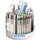 Emapoy 360 Degree Rotation Pen Holder, 6 Slots Pencil Holder For Desk, Art Supply Storage Box Caddy, Desk Organizers And Accessories For Office Supplies (White)