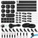 173 Pcs Cable Management Organizer Kit, Include 4 Cable Sleeve Split with 47 Self Adhesive Cable Clips Holder, 10 Cable Ties, 10 Adhesive Wall Cable Tie, 100 Fasten Cable Ties, 2 x Roll Cable Ties