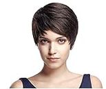 Gramercy Hair Cute Short Pixie Wigs with 100% Brazilian Hair (DARK BROWN, Side Swept Bangs) - Pixie Cut Wigs for White Women - Human Hair Wigs Caucasian Wigs - Short Straight Wig Beauty Personal Care