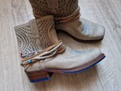 SENDRA Boots Damen Schuhe Chelsea Stiefeletten Cowboy Leder Beige Tan Neu