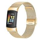 Compatible with Fitbit Charge 5 Bands Women Men, Breathable Stainless steel metal Clasp bands for Charge 5 Smartwatch Replacement Wristband (Gold)