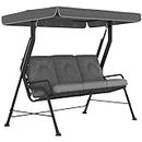 Outsunny 3-Person Porch Swing Patio Swing Chair with Canopy for Patio, Garden, Backyard, Poolside, Light Grey