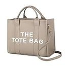 JQAliMOVV The Tote Bags for Women - Large PU Leather Tote Bag Trendy Travel Tote Bag Handbag Top-Handle Shoulder Crossbody Bags, Khaki